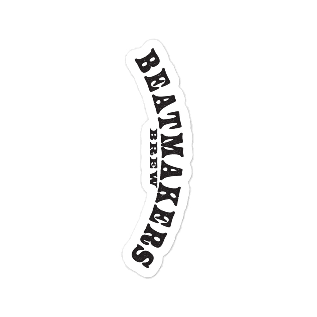 Beatmakers Brew Logo Vinyl Decal by Sketchy Nature, 3 × 4-inch size, black Beatmakers Brew lettering