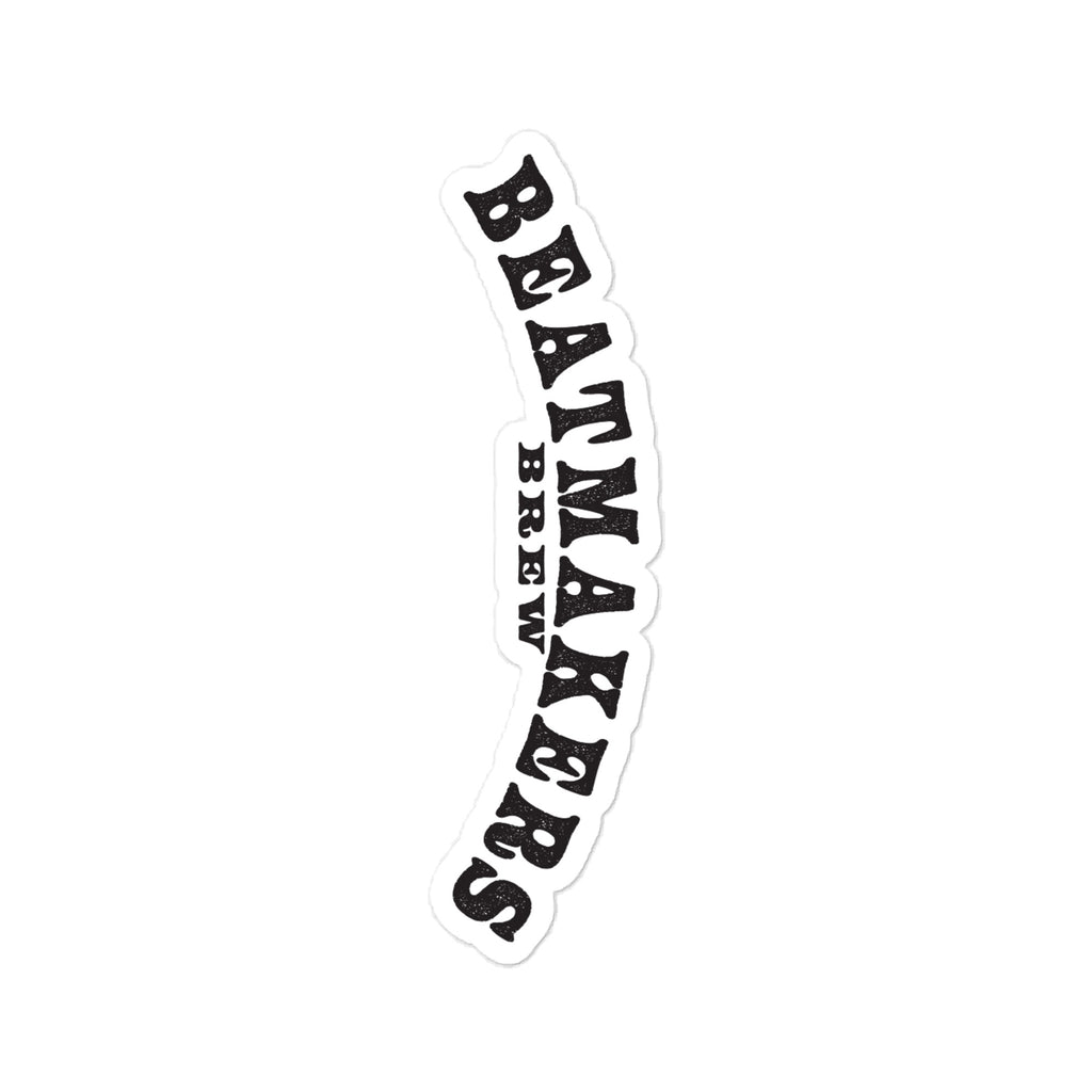 Beatmakers Brew Logo Vinyl Decal by Sketchy Nature, 4 × 6-inch size, black Beatmakers Brew lettering