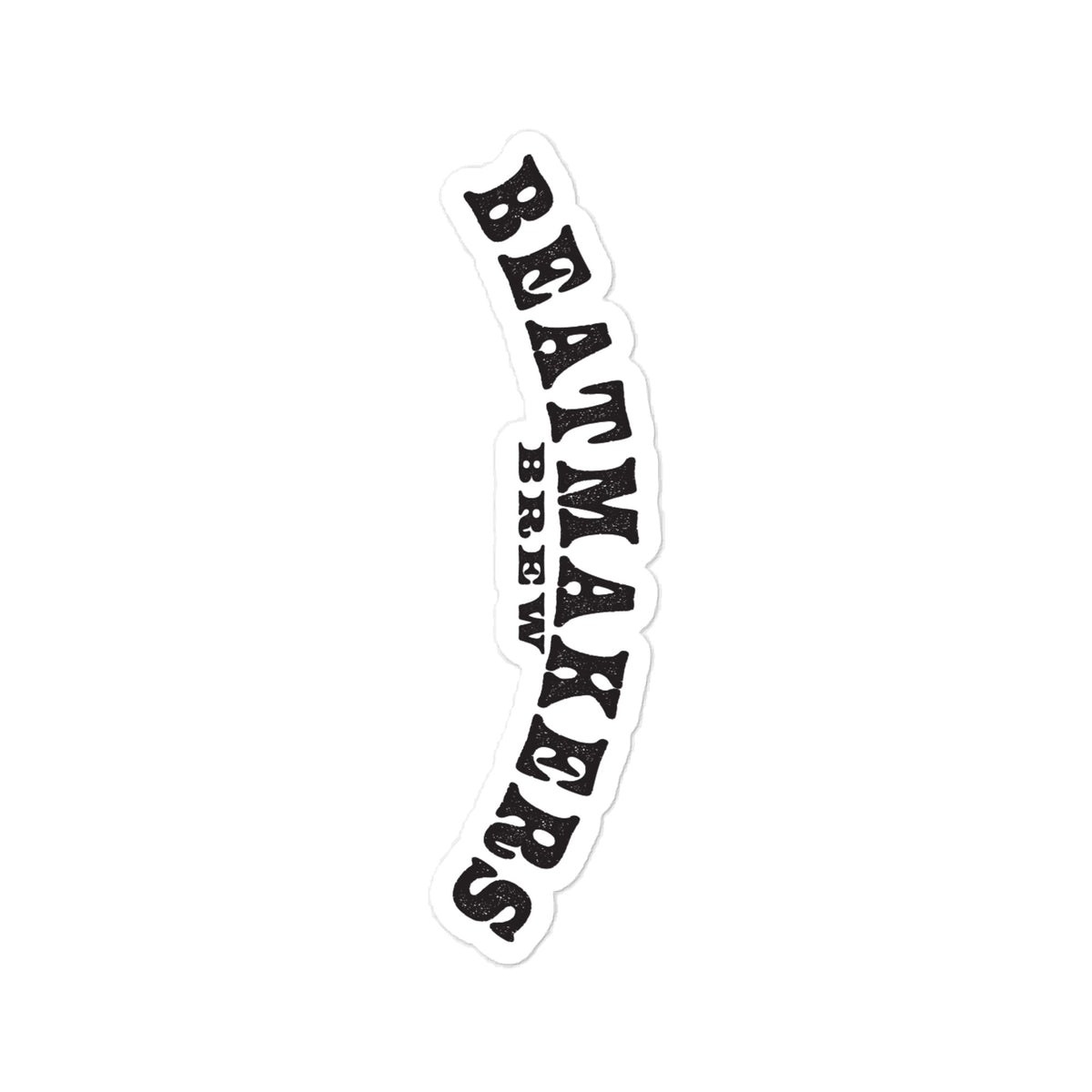 Beatmakers Brew Logo Vinyl Decal by Sketchy Nature, 4 × 6-inch size, black Beatmakers Brew lettering