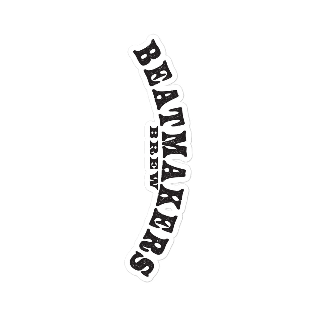 Beatmakers Brew Logo Vinyl Decal by Sketchy Nature, 6 × 8-inch size, black Beatmakers Brew lettering